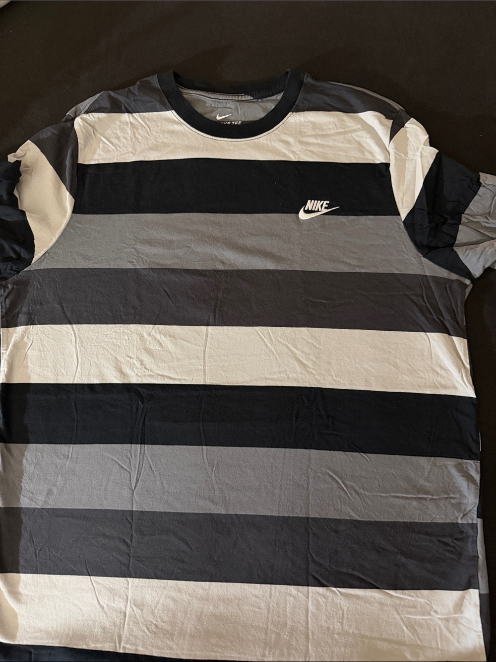Nike Men’s Horizontal Stripe Crew Tee — Black, Gray & White